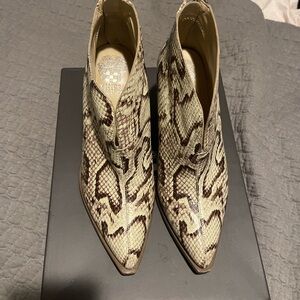 Vince Camuto Beige and Brown Snakeskin Ankle Boots